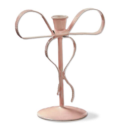 Tag Very Merry Bow Taper Holder Small Pink Candle Holder In Pink