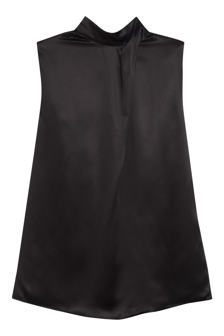 Twist Mock Neck Sleeveless Silk Satin Top, Alternate, color, 22 BLACK