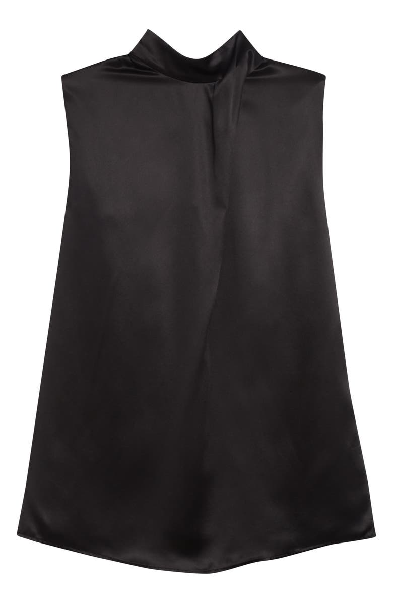 Eleventy Twist Mock Neck Sleeveless Silk Satin Top, Alternate, color, 22 Black
