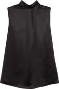 Eleventy Twist Mock Neck Sleeveless Silk Satin Top