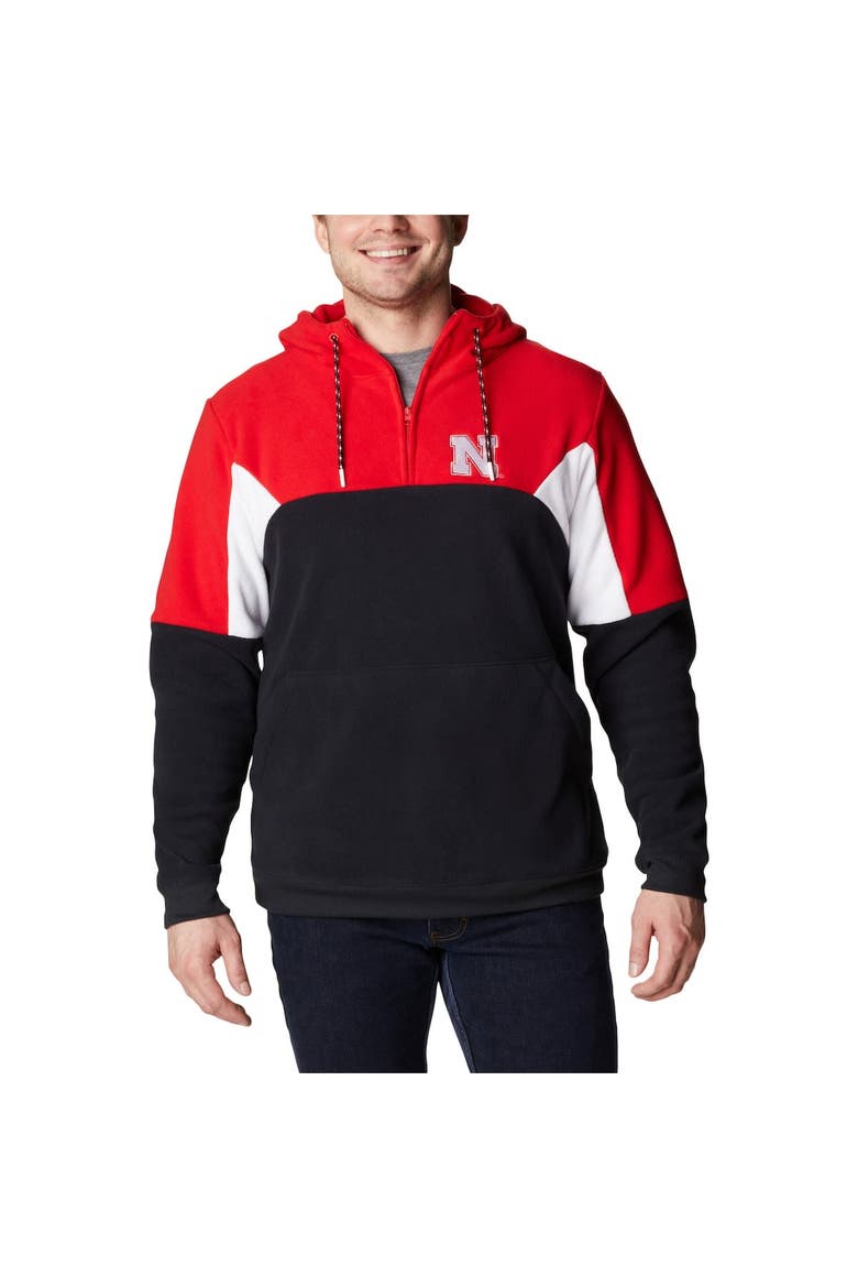 Men's Columbia Black Nebraska Huskers Lodge Quarter-Zip Hoodie, Main, color, Black