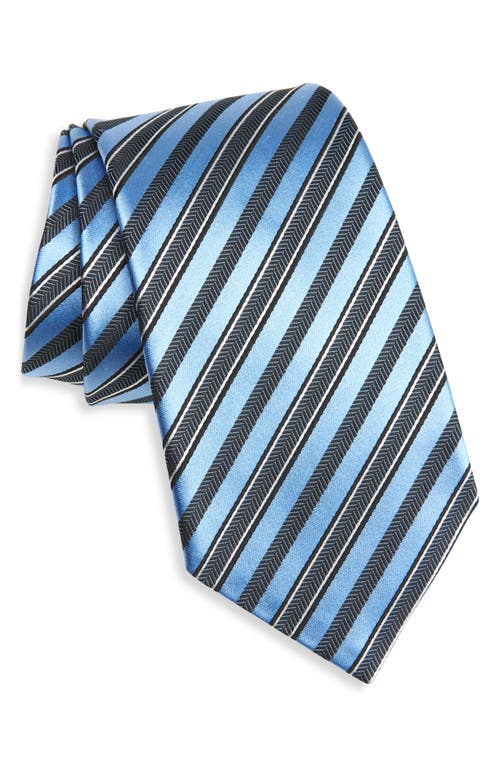 ZEGNA TIES Chevron Stripe Mulberry Silk & Cotton Tie in Light Blue  product