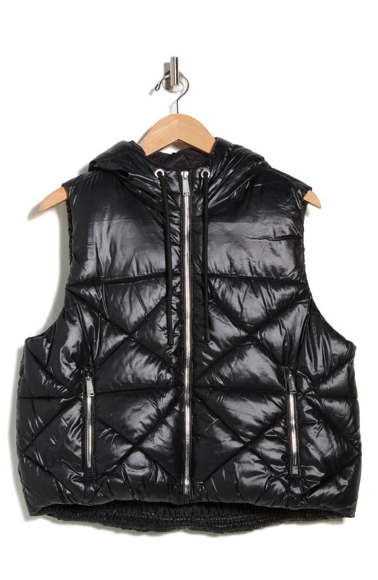 CALVIN KLEIN PERFORMANCE Hooded Diamond Quilted Vest, Alternate, color, Metallic Black