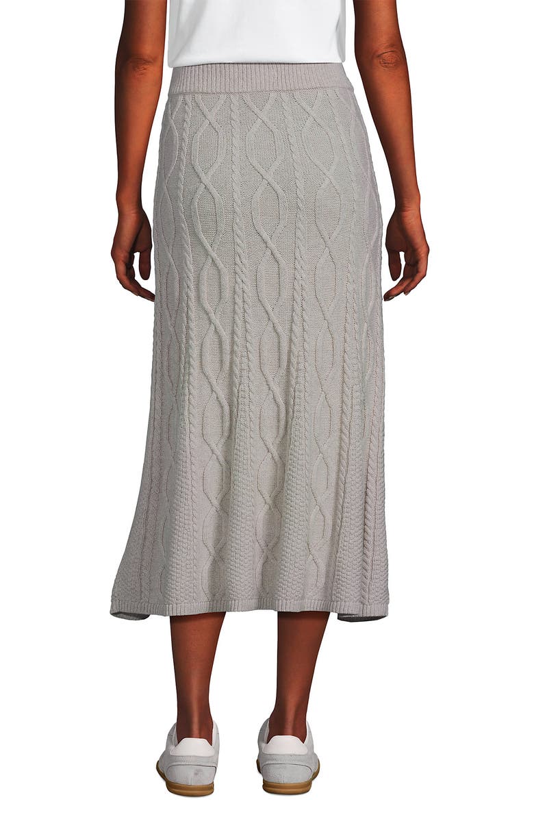 Lands' End Cozy Lofty Cable Fluted Midi Sweater Skirt, Alternate, color, Oatmeal Tan Heather