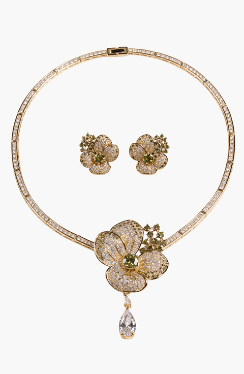 Crystal Flower Pendant Necklace And Matching Stud Earring Set