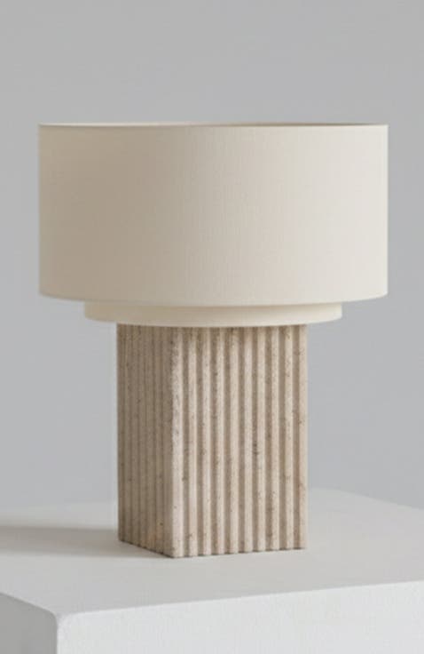 Atticus 15" Modern Led Natural Limestone Table Lamp With Cotton Fabric Shade