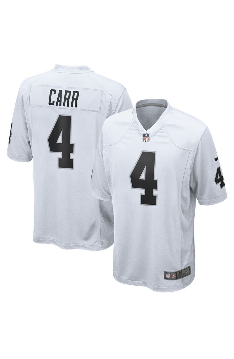 Nike Mens Las Vegas Raiders Derek Carr Nike White Game Jersey, Main, color, 