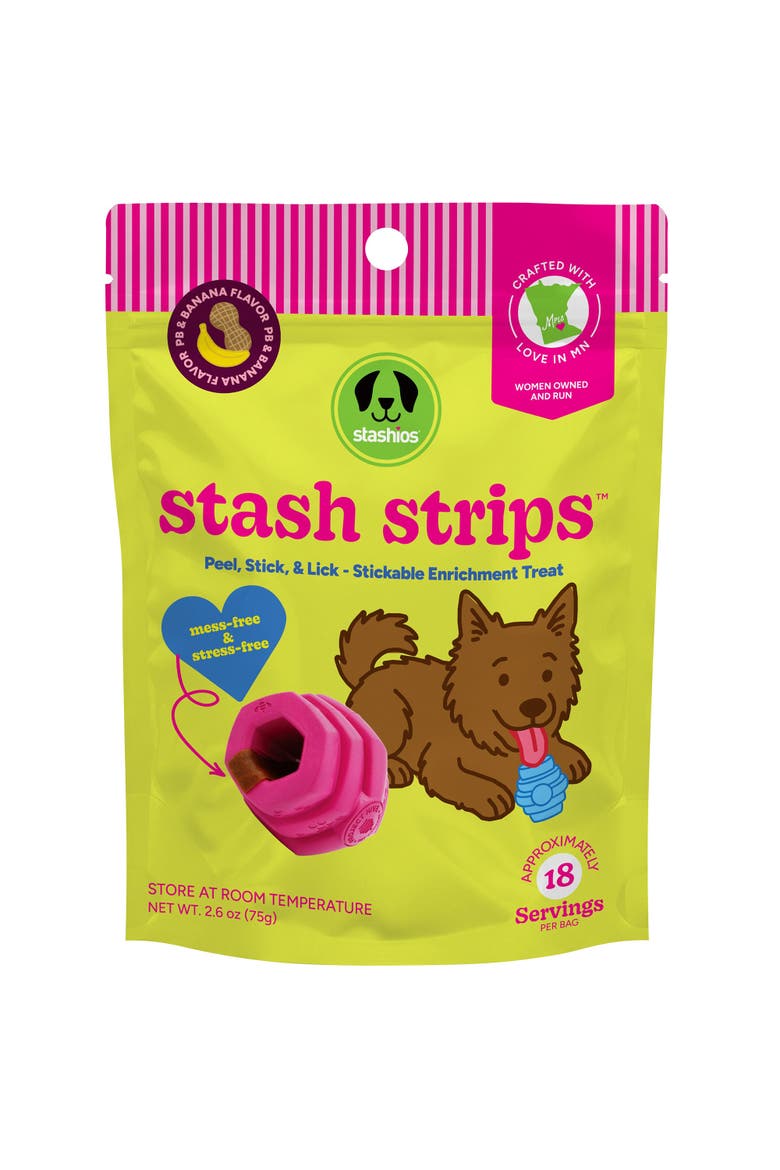 Stash Strips - Peanut Butter & Banana - 18ct Enrichment Dog Treats, Main, color, Multicolored