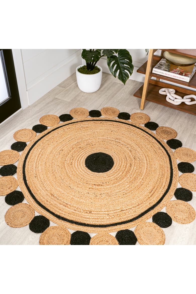 Aurora Two-Tone Jute Hippy Circle Medallion Round Area Rug, Alternate, color, Black/Natural