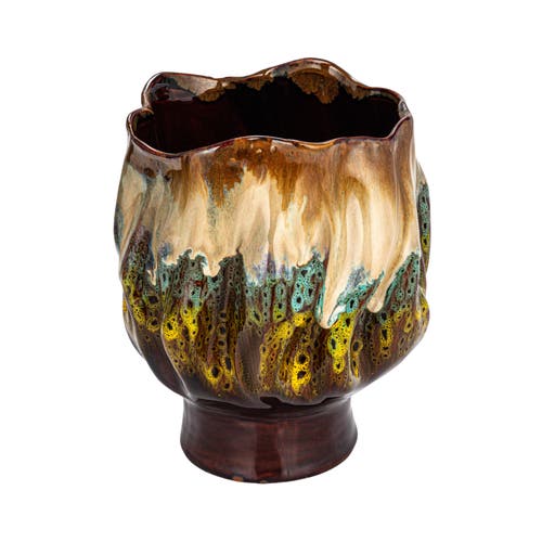 Storied Home Stoneware Organic Shaped Planter Vase With Reactive Glaze, Multicolor