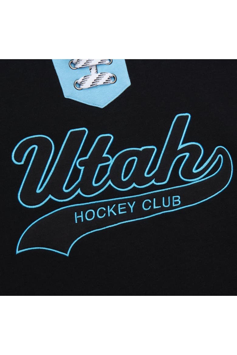 Men's Mitchell & Ness Black Utah Mammoth Heritage Lace-Up Pullover Sweatshirt, Alternate, color, Black