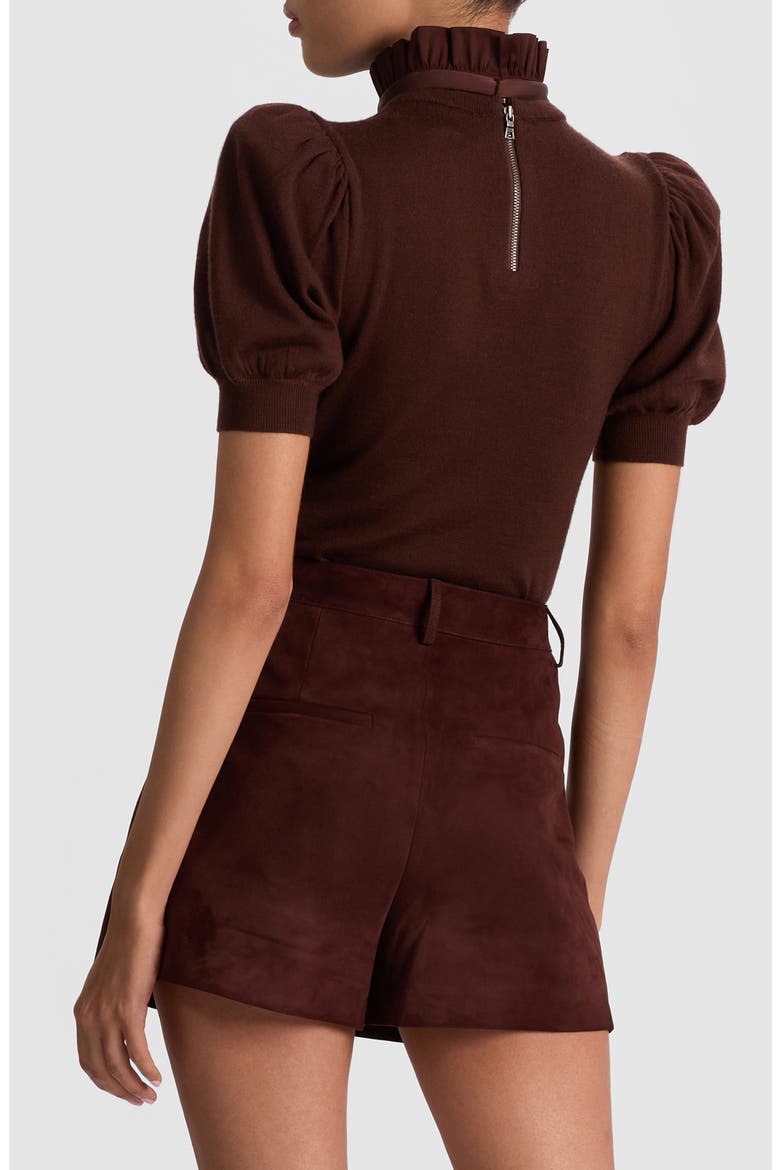 Chase Ruffle Tie Neck Stretch Wool Sweater, Alternate, color, DARK CHOCOLATE