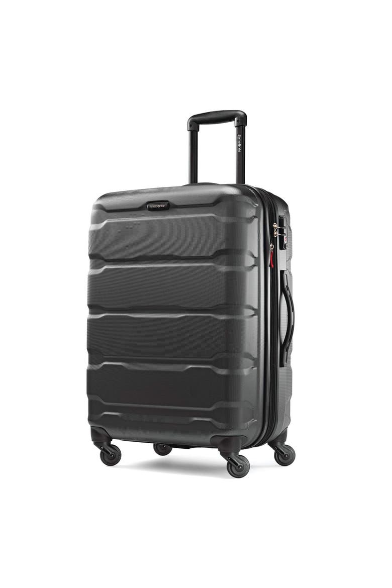 Omni PC Hardside Expandable 24" Medium Checked Spinner Luggage, Main, color, Black