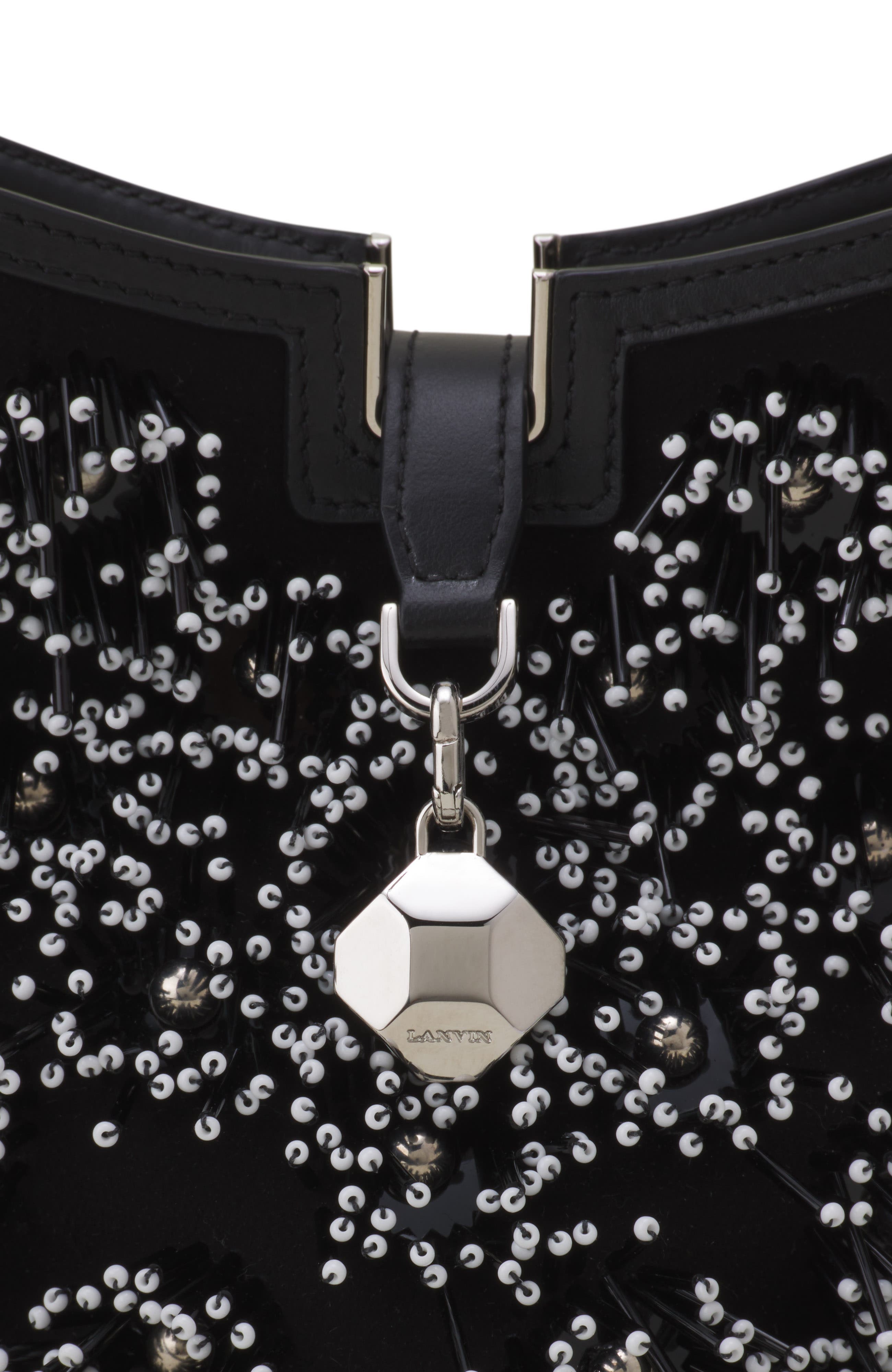 Catch By Lanvin Embroidered Leather Bucket Bag, Alternate, color, Black/Silver