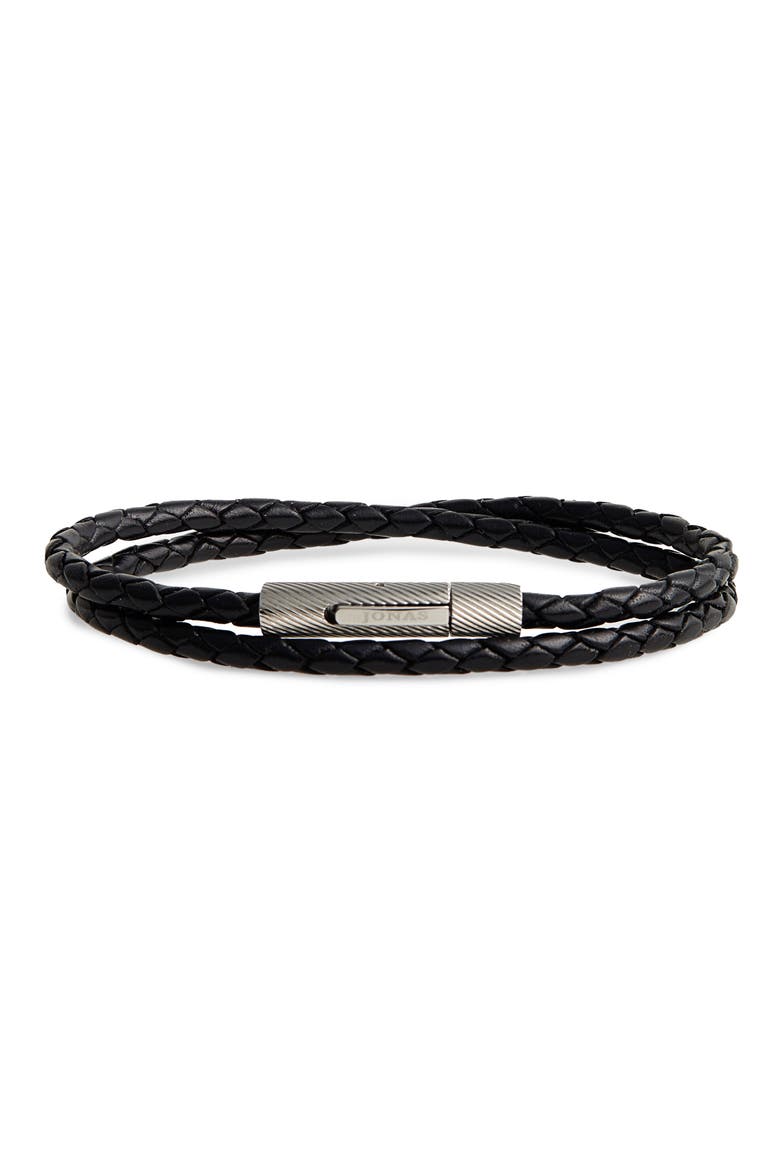 Braided Leather Wrap Bracelet, Main, color, BLACK