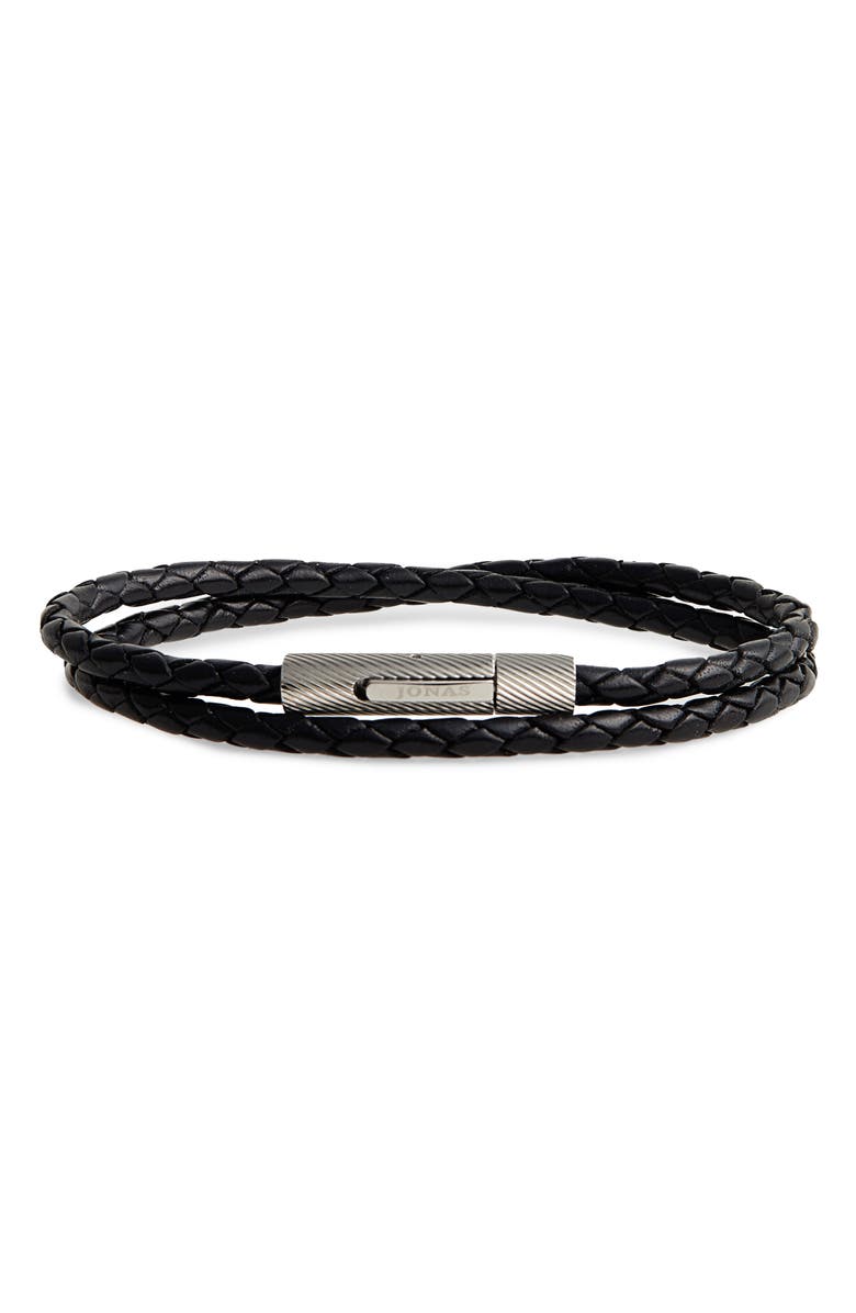 Jonas Studio Braided Leather Wrap Bracelet, Main, color, Black