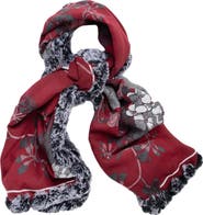 SAACHI Floral Reversible Scarf with Faux Fur Trim