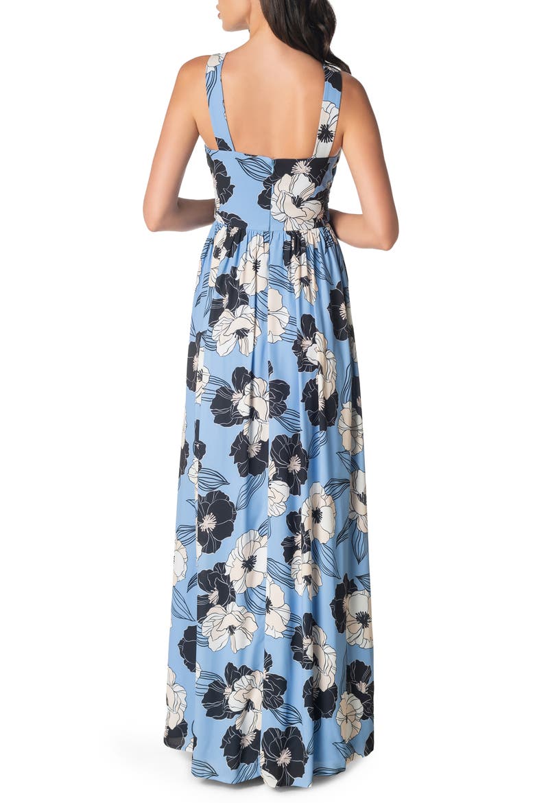 Rose Print Cutout Maxi Dress, Alternate, color, SKY MULTI