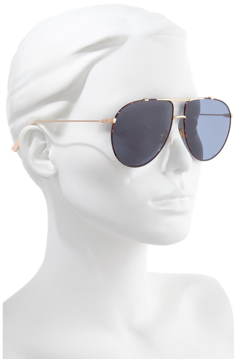 Christian Dior Monsieur 63mm Oversize Aviator Sunglasses, Alternate, color, GOLD HAVANA/ BLUE