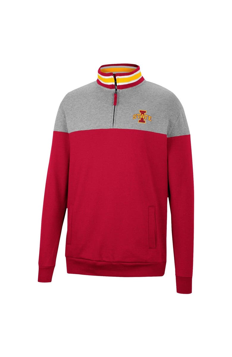 COLOSSEUM Men's Colosseum Heathered Gray/Cardinal Iowa State Cyclones Be the Ball Quarter-Zip Top, Alternate, color, Cardinal