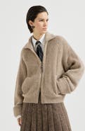 Brunello Cucinelli Sparkling cashmere, mohair and wool ribbed cardigan with shiny zipper pull