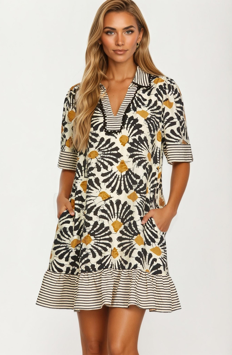 Knit and Lounge Printed V-Neck Mini Dress, Main, color, 
