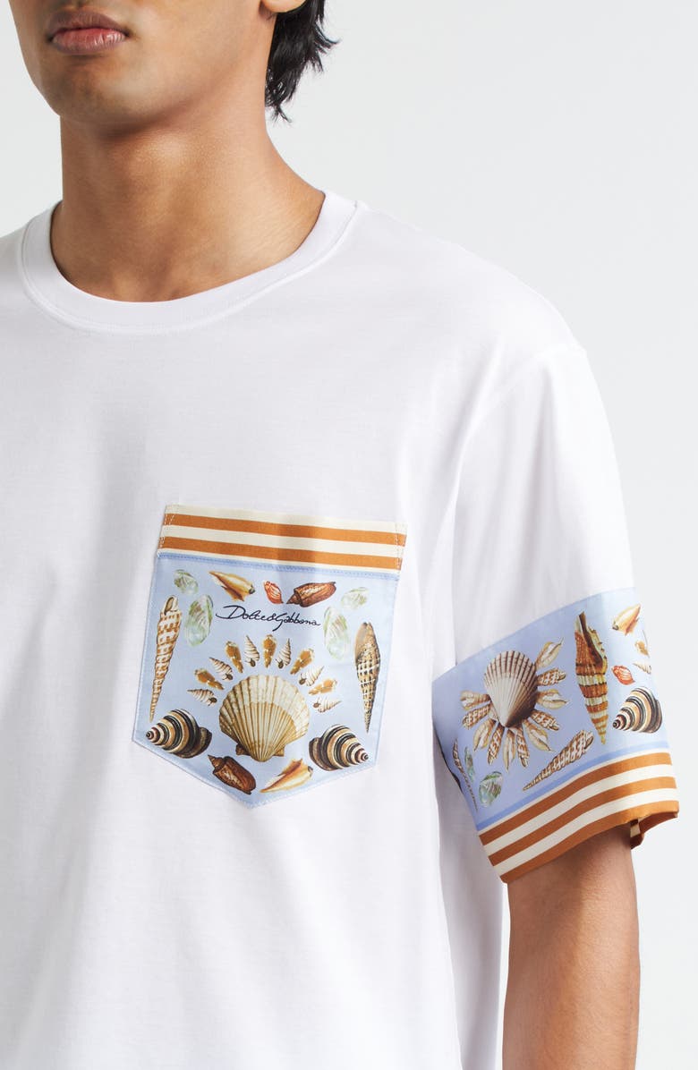 Dolce&Gabbana Shell Print Cotton & Silk T-Shirt, Alternate, color, W0800 Bianco Ottico