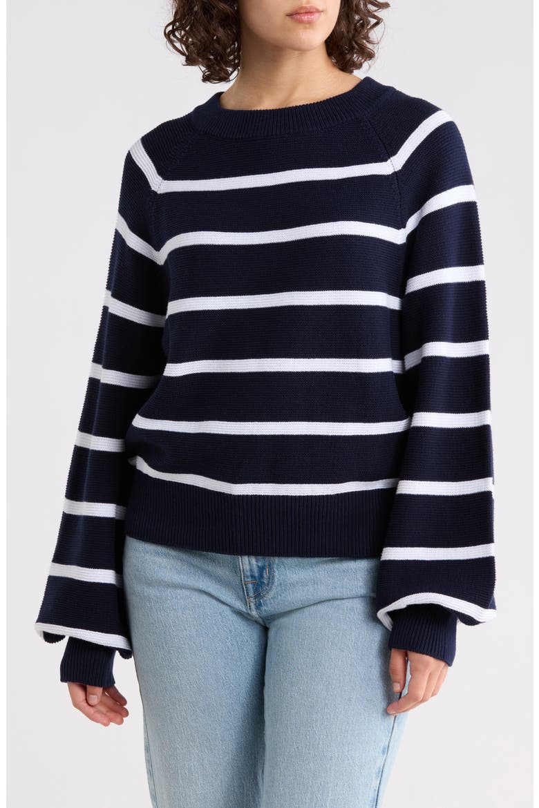 Mozart Stripe Balloon Sleeve Sweater, Main, color, NAVY/ WHITE