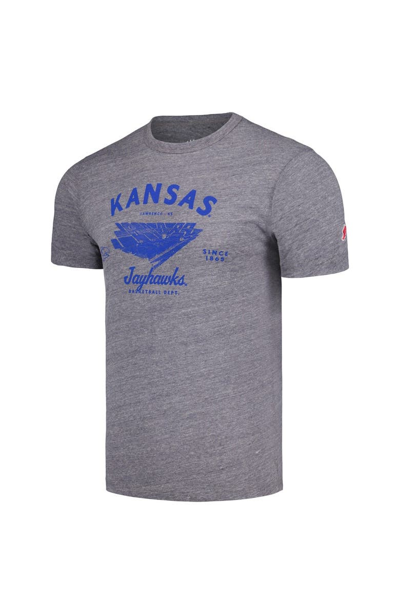 LEAGUE COLLEGIATE WEAR Men's League Collegiate Wear Heather Gray Kansas Jayhawks Stadium Victory Falls Tri-Blend T-Shirt, Alternate, color, Heather Gray