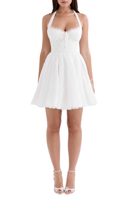 House Of Cb Womens White Pietra Lace-trim Stretch Cotton-blend Mini Dress In White
