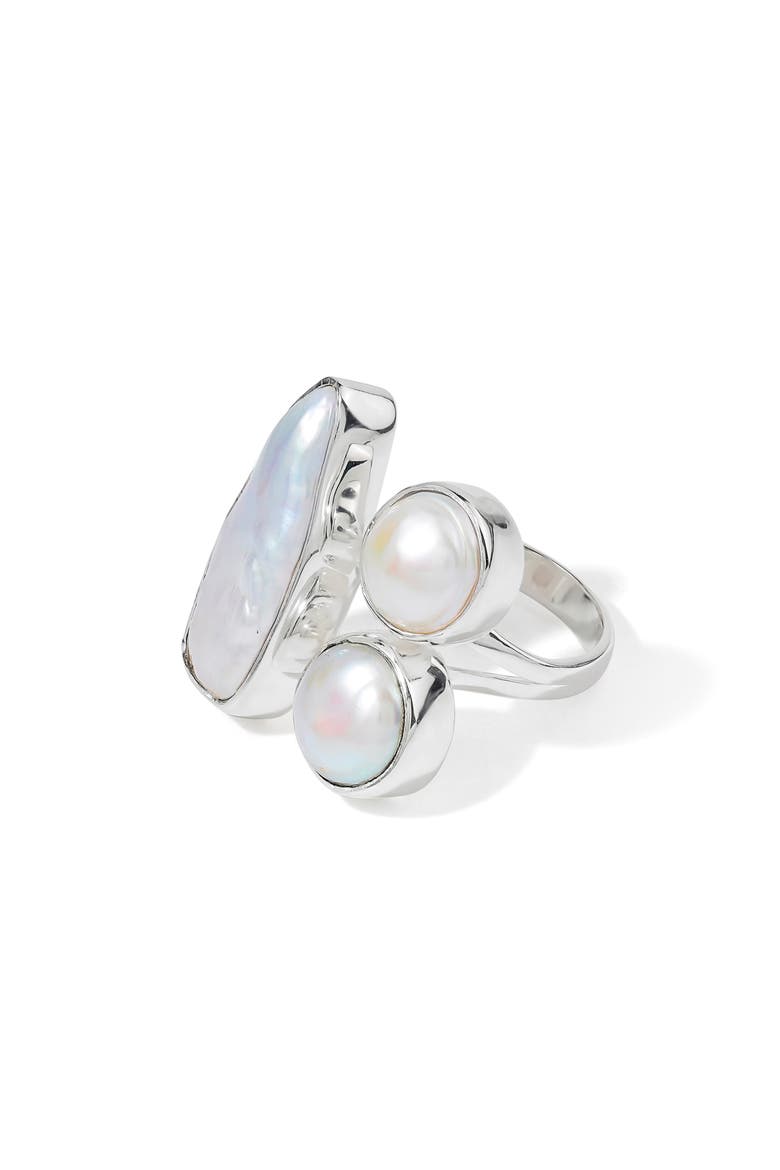 Triple Cultured Freshwater Pearl Statement Ring, Main, color, WHITE