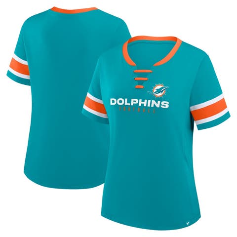 Women's Fanatics Aqua Miami Dolphins Redzone Draw Play Athena Lace-Up T-Shirt