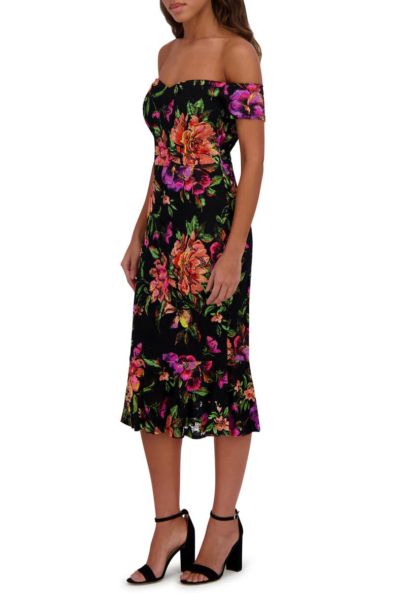 Siena Off-the-Shoulder Mermaid Skirt Midi Dress, Alternate, color, Black Multi