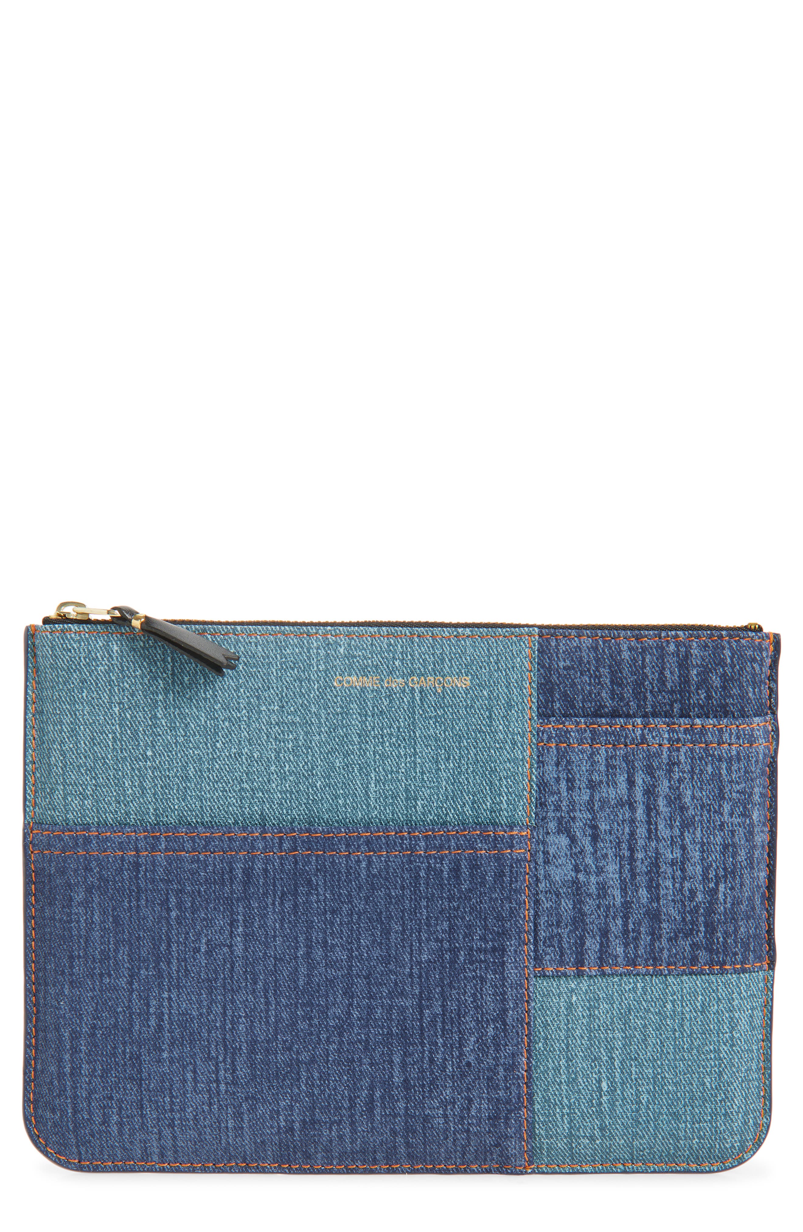 Comme des Garçons Denim Pocket Leather Pouch Clutch, Main, color, Blue