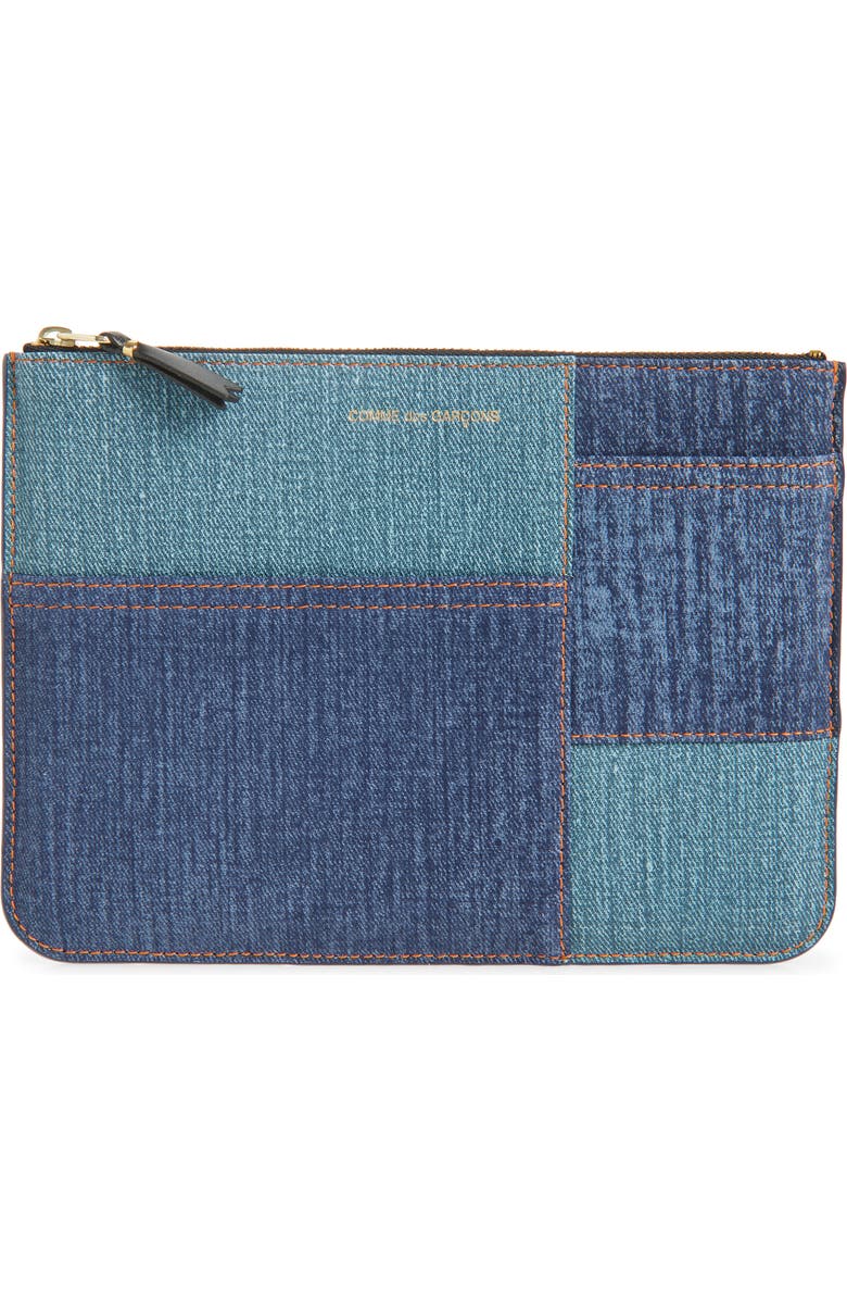 Comme des Garçons Denim Pocket Leather Pouch Clutch, Main, color, Blue