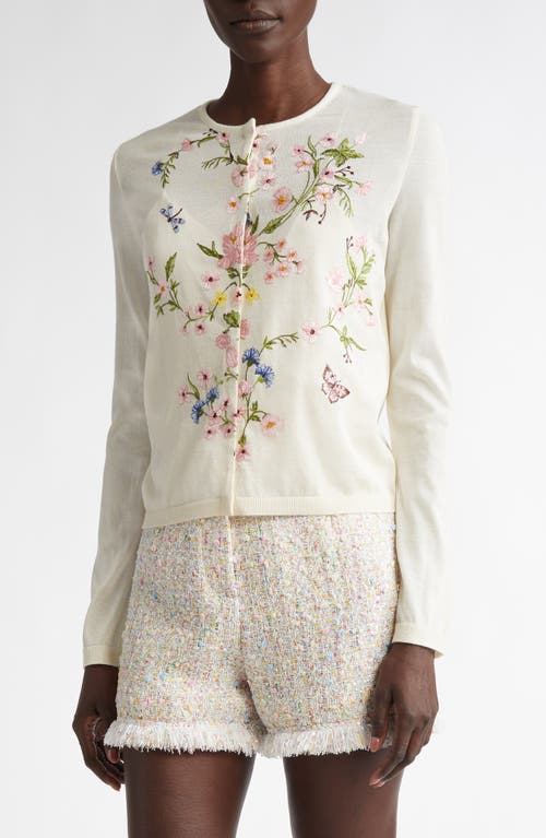 Giambattista Valli Embroidered Cashmere & Silk Cardigan in Ivory 