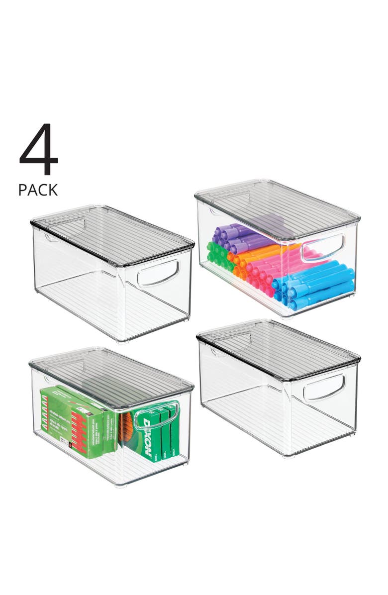 mDesign Plastic Office Storage Bin Box with Lid and Handles, 4 Pack, Alternate, color, 