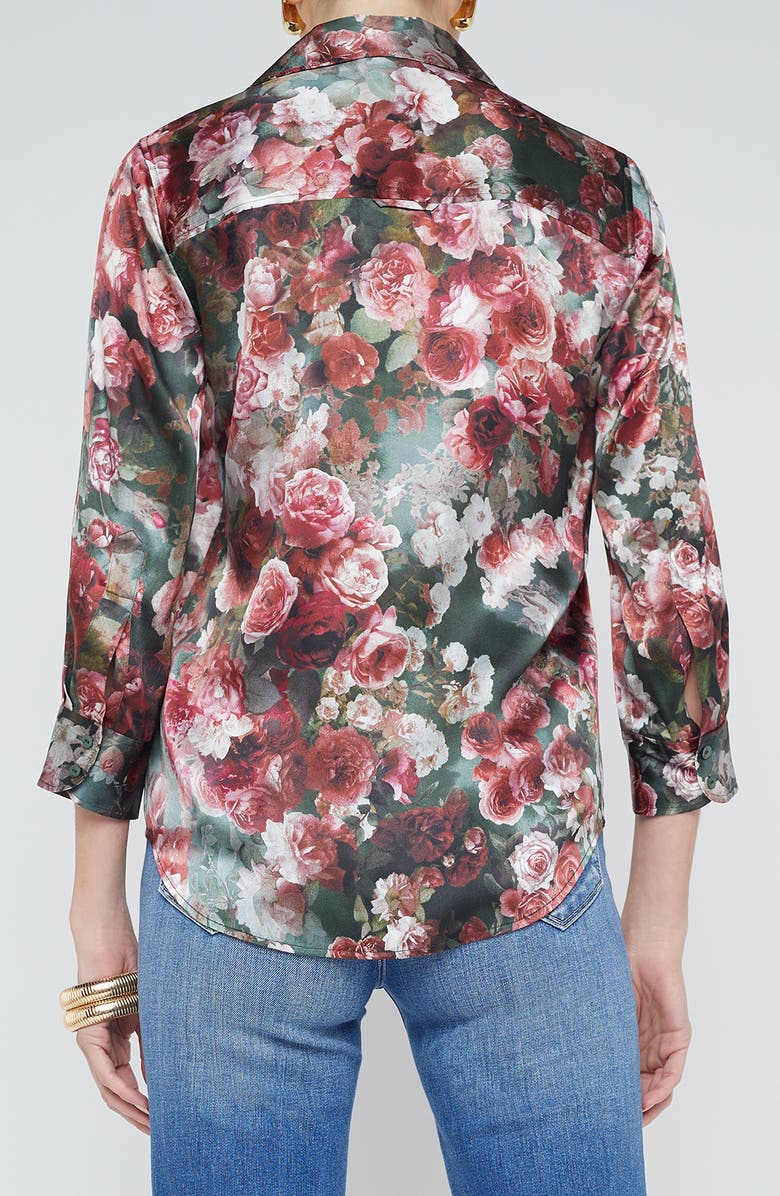L'AGENCE Dani Floral Silk Button-Up Shirt, Alternate, color, Sage Multi Soft Cloud Floral