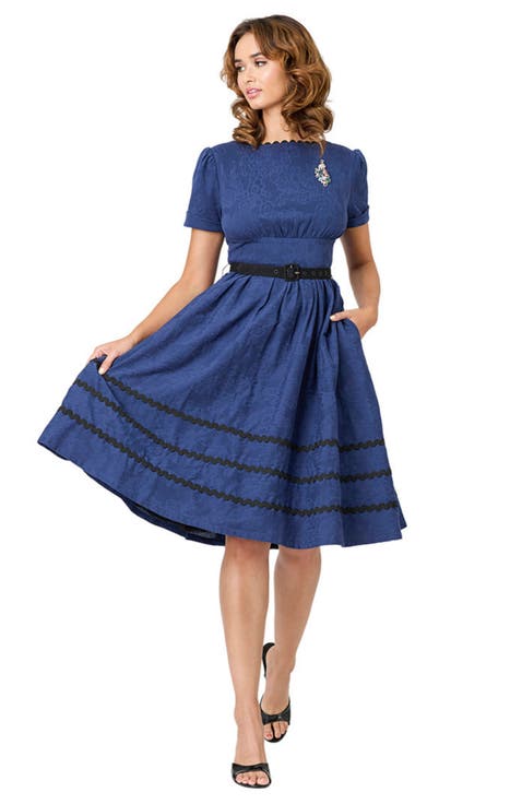 Boatneck Ricrac Swing Dress