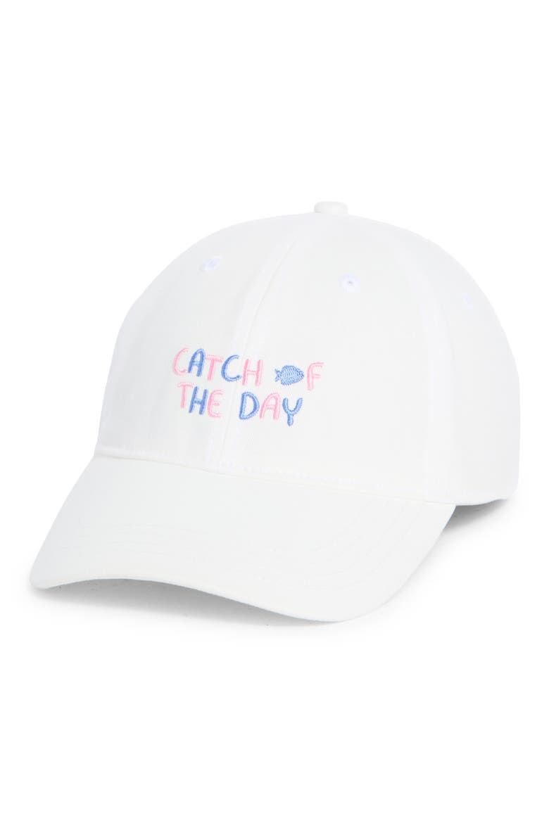 Catch Of the Day Canvas Adjustable Baseball Cap, Main, color, WHITE