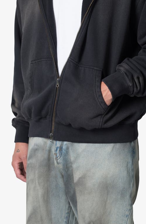 Mnml Basic Faded Cotton Zip-up Hoodie In Washed Black