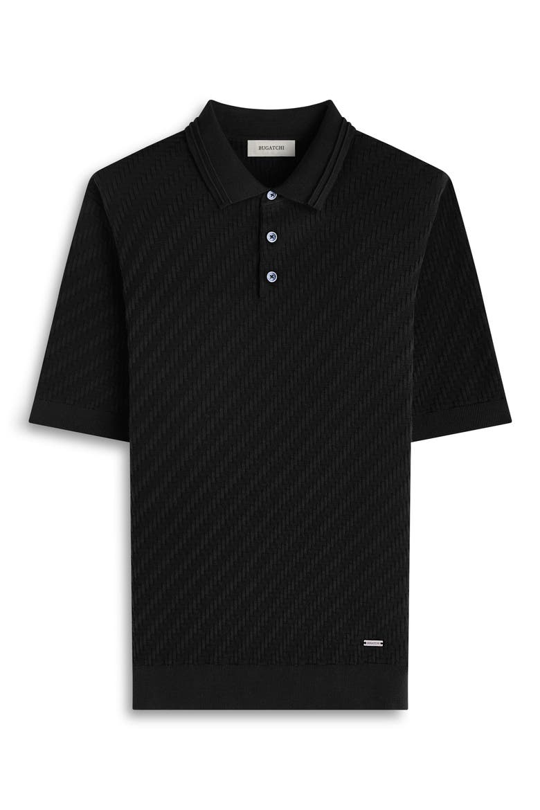 Basket Stitch Cotton Blend Polo Sweater, Alternate, color, BLACK