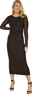 Yumi Sparkle Mesh Bodycon Midi Dress