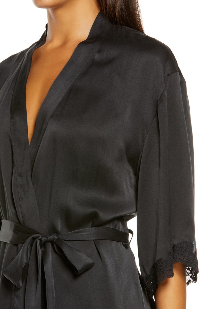 Papinelle Lace Trim Silk Short Robe, Alternate, color,