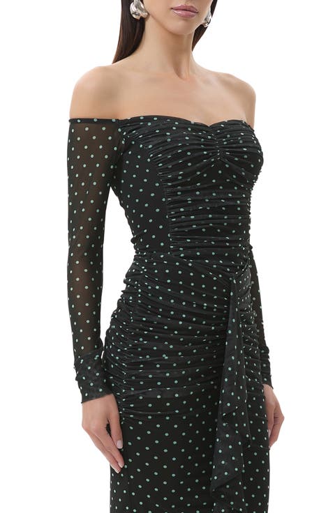 Odilla Printed Off the Shoulder Mesh Top