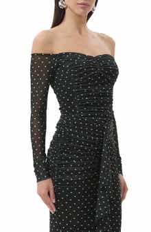 AFRM Odilla Printed Off the Shoulder Mesh Top