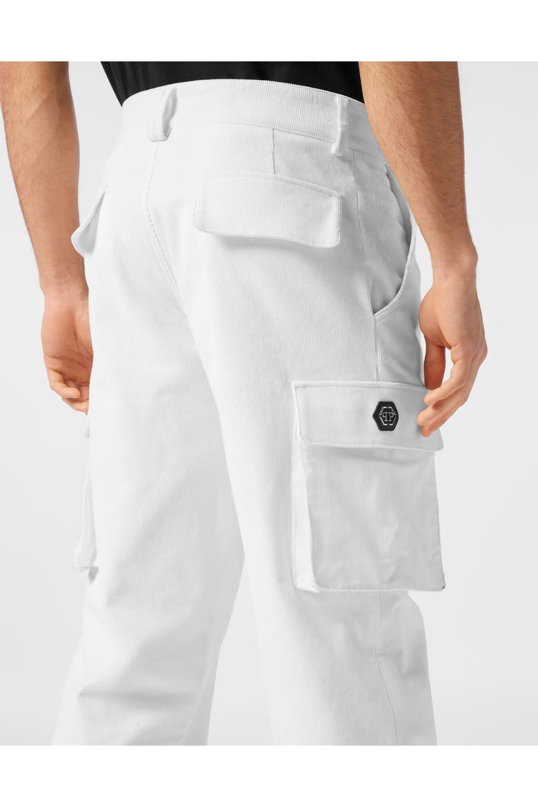 Velvet Long Trousers Cargo Fit Men, Alternate, color, white