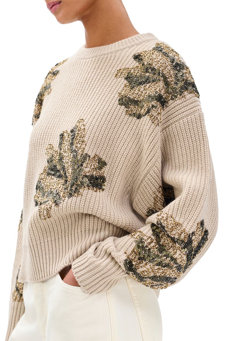 Julie Sequin Detail Wool Sweater, Alternate, color, BEIGE
