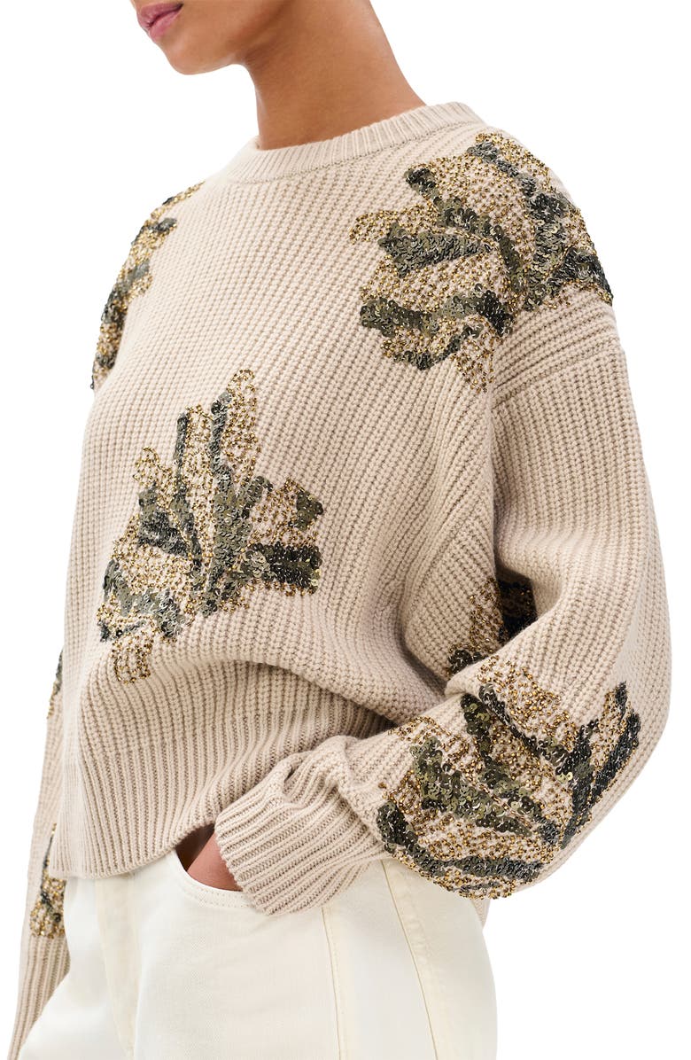 rag & bone Julie Sequin Detail Wool Sweater, Alternate, color, Beige