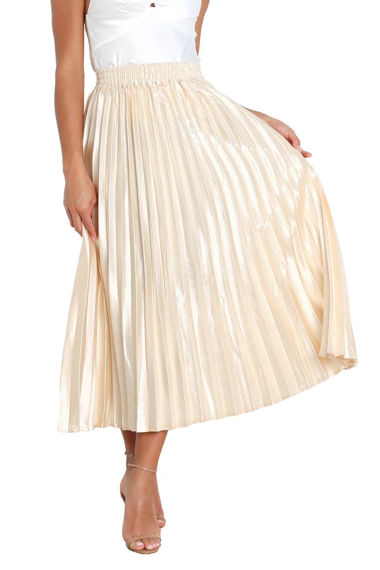 Missie Pleated Satin Skirt, Main, color, GOLD